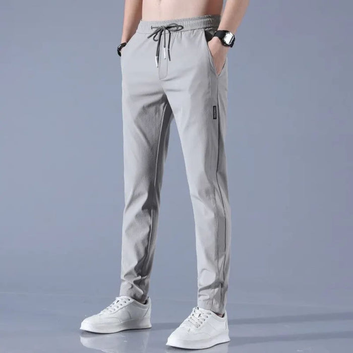 2023 Summer Mens Ice Silk Pants Black Gray Business Casual