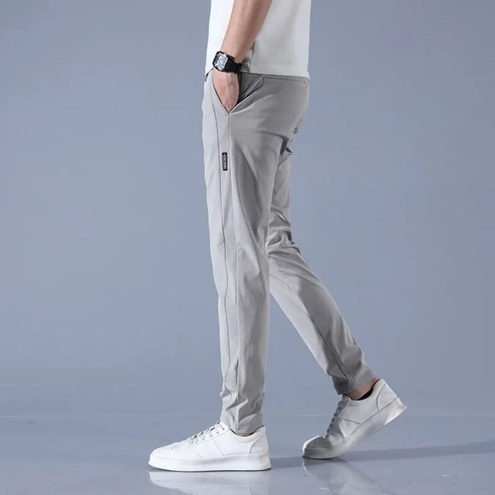 2023 Summer Mens Ice Silk Pants Black Gray Business Casual
