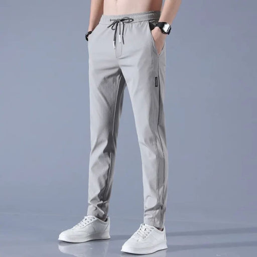 2023 Summer Mens Ice Silk Pants Black Gray Business Casual