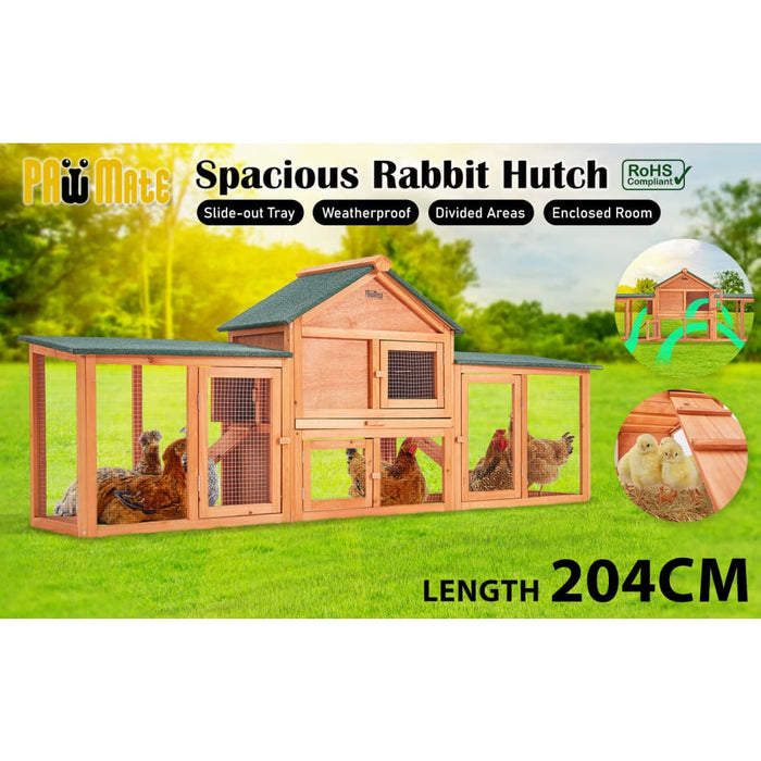 204 x 45 85cm Rabbit Hutch Chicken Coop 2 Storey Large Cage