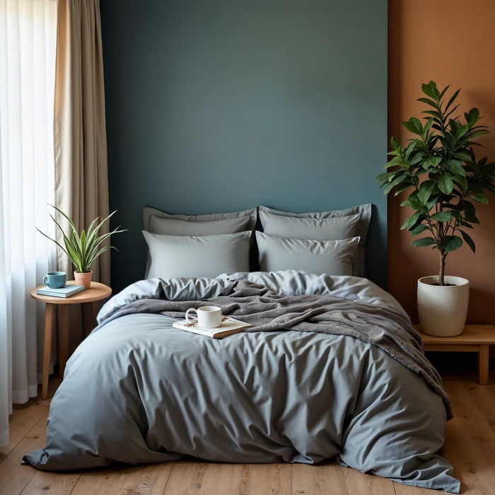 King Size 1000Tc Cotton Blend Quilt Cover Sets - Charcoal