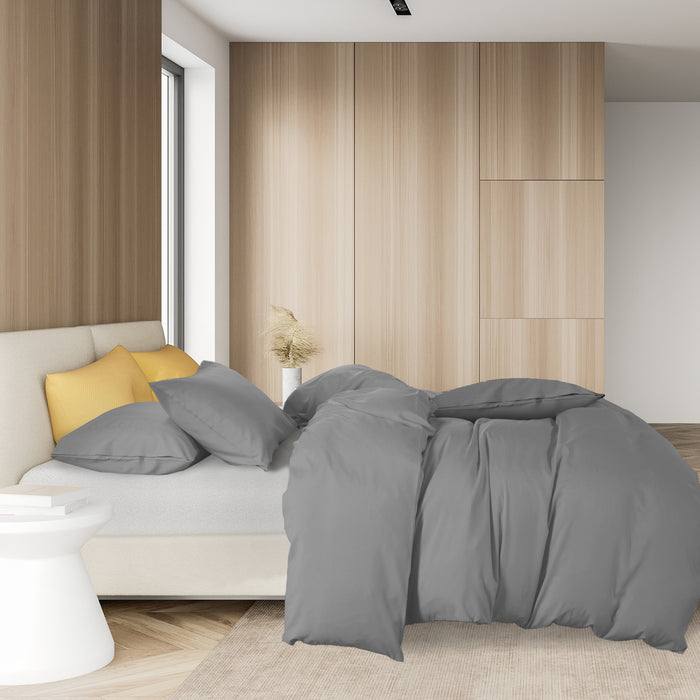 King Size 1000Tc Cotton Blend Quilt Cover Sets - Charcoal