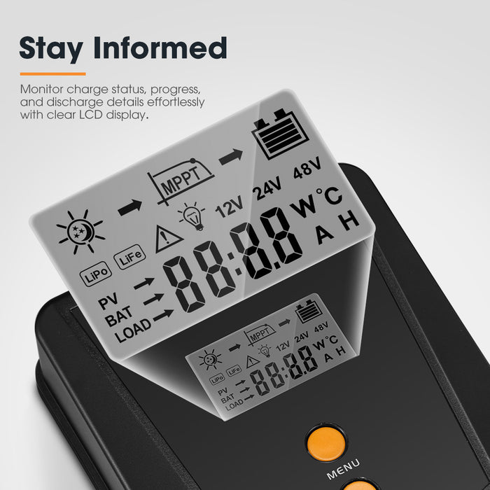 20A Mppt Solar Charge Controller 12V 24V Inbulit Bluetooth Lcd Display