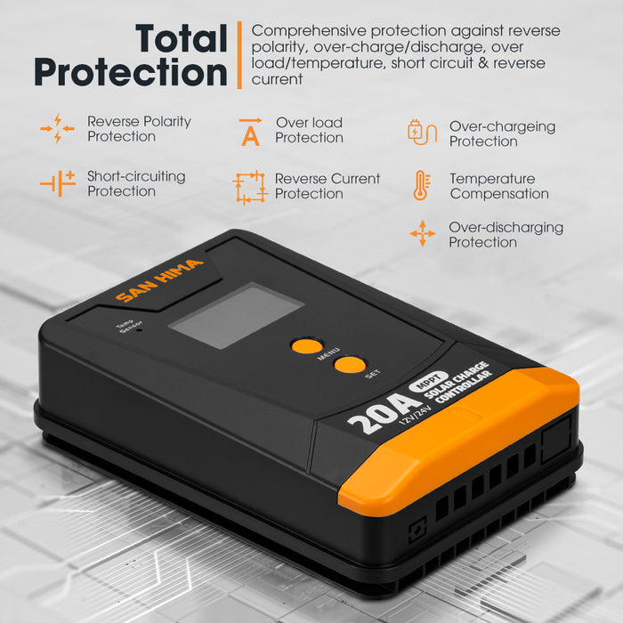 20A Mppt Solar Charge Controller 12V 24V Inbulit Bluetooth Lcd Display