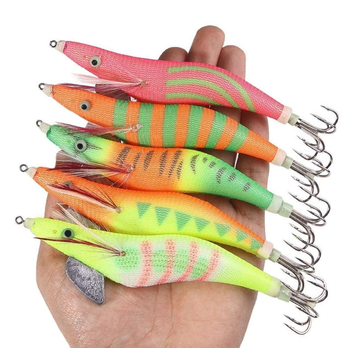 22 Colour Luminous Wooden Shrimp Squid Hook Bait Set 15cm