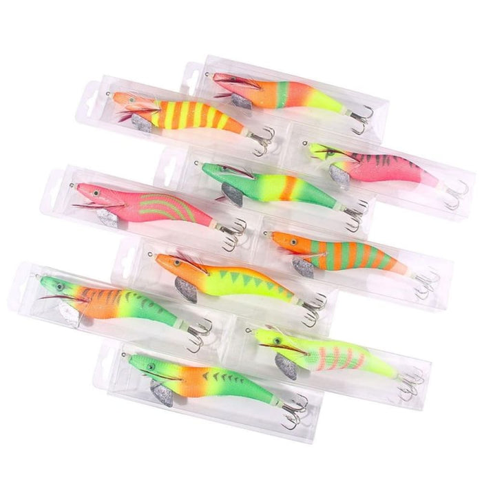 22 Colour Luminous Wooden Shrimp Squid Hook Bait Set 15cm