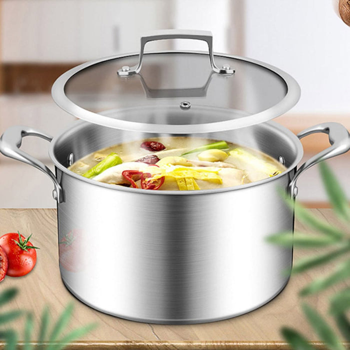 2x 22cm Stainless Steel Soup Pot Stock Cooking Stockpot