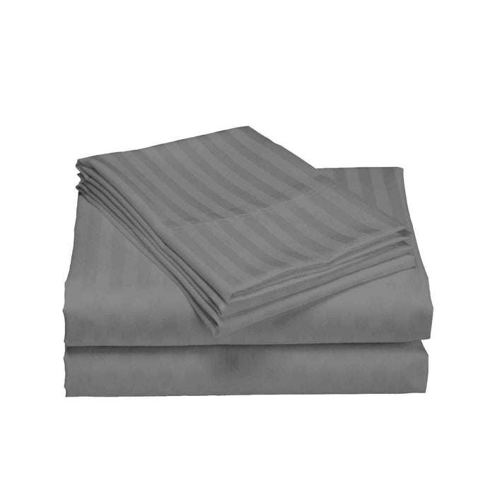 Queen Size 1200 Thread Count Damask Stripe Cotton Blend Sheet Sets Charcoal Grey