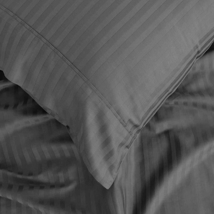 Queen Size 1200 Thread Count Damask Stripe Cotton Blend Sheet Sets Charcoal Grey