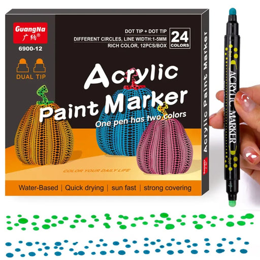 24 Dual Tip Acrylic Paint Pens for Diy Crafts Colours