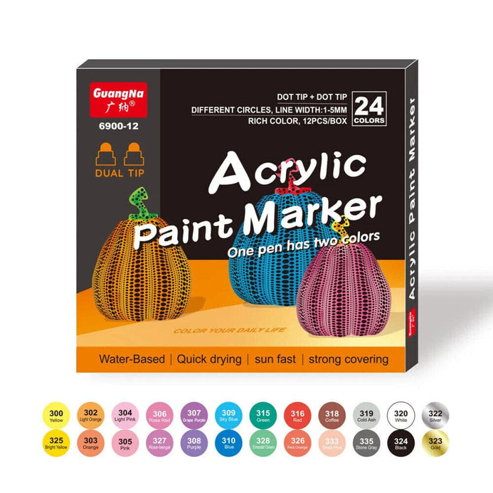 24 Dual Tip Acrylic Paint Pens for Diy Crafts Colours
