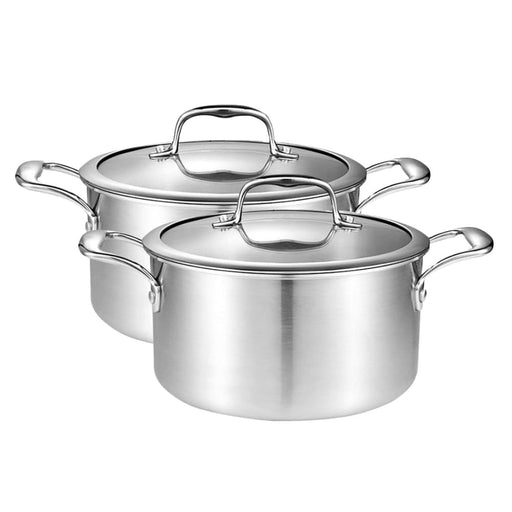 2x 24cm Stainless Steel Soup Pot Stock Cooking Stockpot