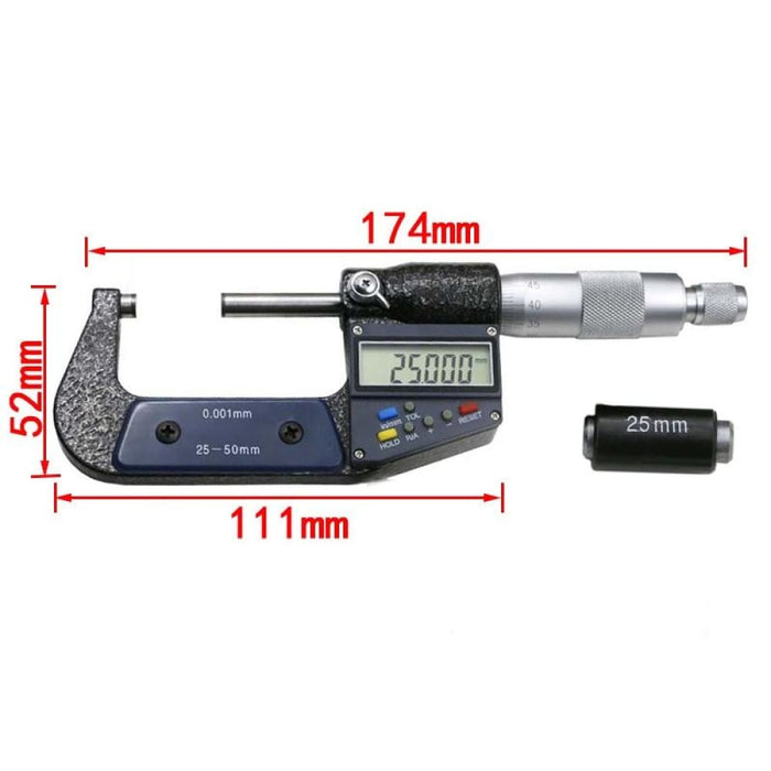 25-50mm Electronic Digital Micrometer Resolution 0.001mm