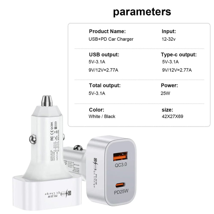25w Usb Pd Car Charger for Iphone 14 Samsung Xiaomi Fast