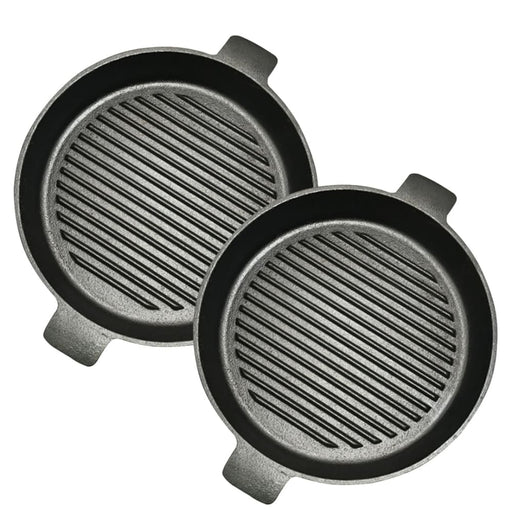 2x 26cm Round Ribbed Cast Iron Frying Pan Skillet Steak