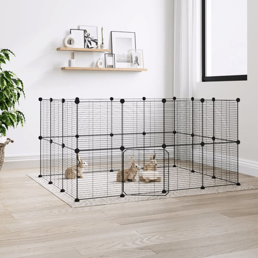 28-panel Pet Cage With Door Black 35x35 Cm Steel Tooabaa