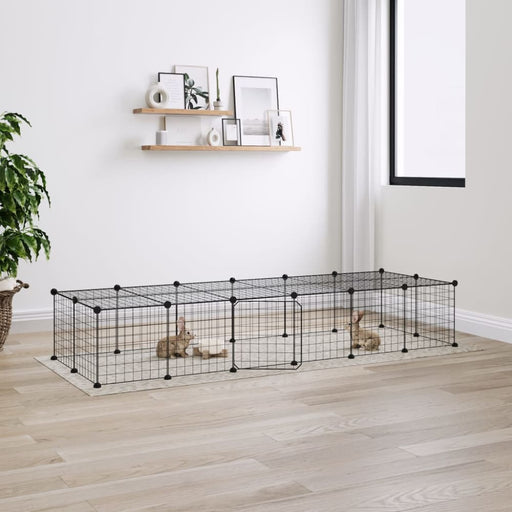 28-panel Pet Cage with Door Black 35x35 Cm Steel Tooabpl