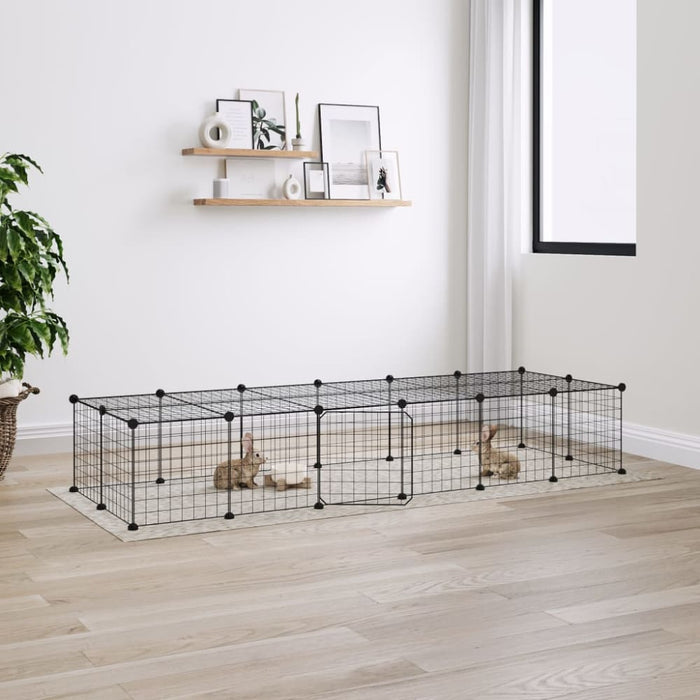 28-panel Pet Cage with Door Black 35x35 Cm Steel Tooabpl
