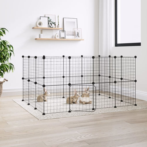 28-panel Pet Cage With Door Black 35x35 Cm Steel Tooabtn