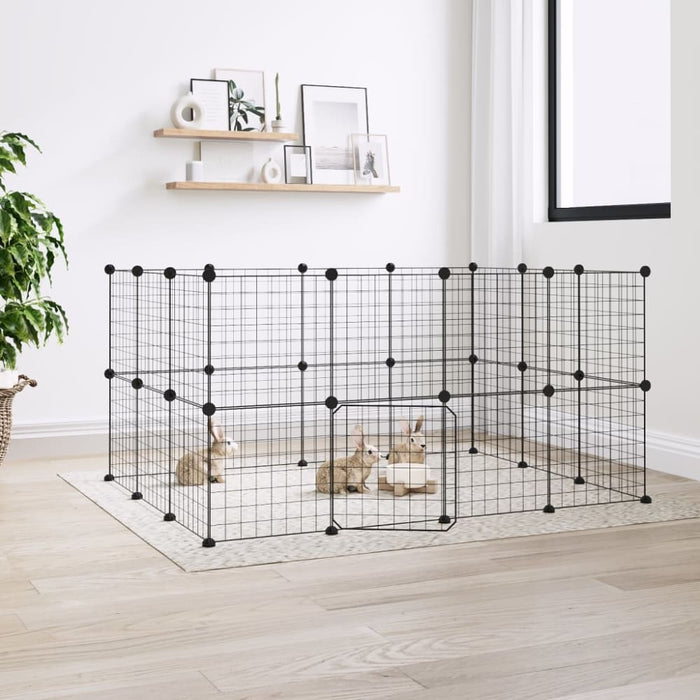 28-panel Pet Cage with Door Black 35x35 Cm Steel Tooabtn