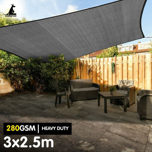 280gsm Outdoor Sun Shade Sail Canopy Grey - 3m x 2.5m