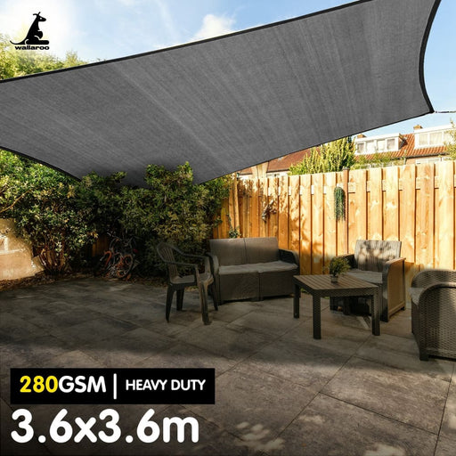 280gsm Outdoor Sun Shade Sail Canopy Grey Square 3.6m x