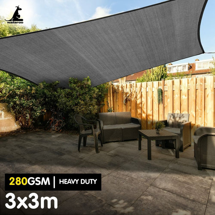 280gsm Outdoor Sun Shade Sail Canopy Grey Square 3m x