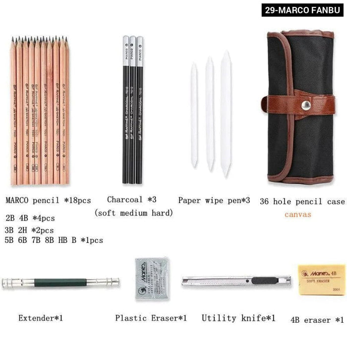 29 Piece Sketch Pencil Set Portable Travel Kit