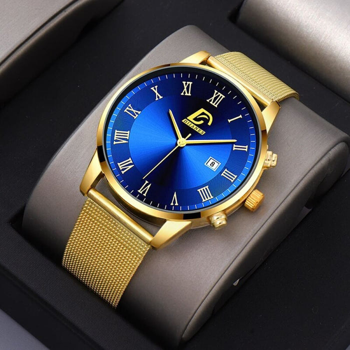 2pcs Set Fashion Mens Calendar Watches Luxury Men Business