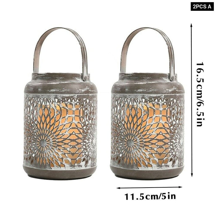 2pcs Hollow Vintage Flameless Led Candle Holder For Outdoor