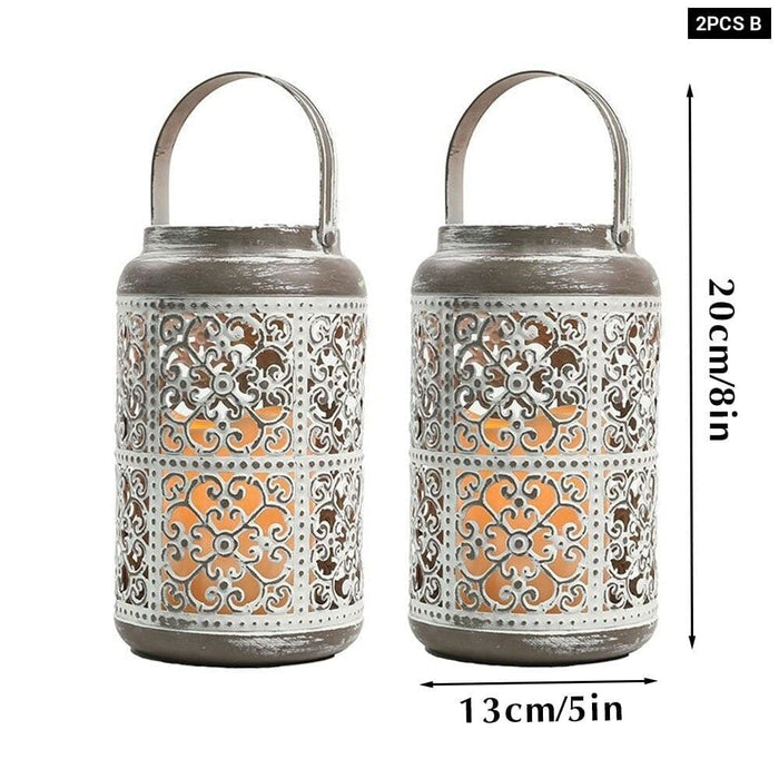 2pcs Hollow Vintage Flameless Led Candle Holder For Outdoor