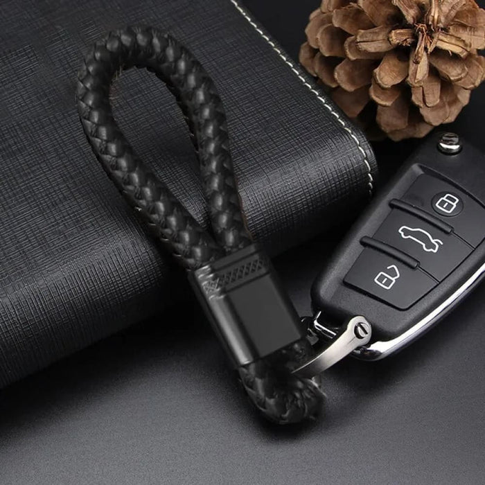 2pcs Leather Hand Woven Horseshoe Buckle Keyrings for Car