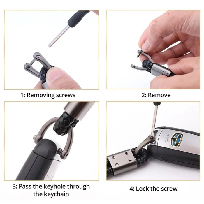 2pcs Leather Hand Woven Horseshoe Buckle Keyrings for Car