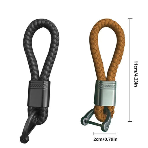 2pcs Leather Hand Woven Horseshoe Buckle Keyrings for Car