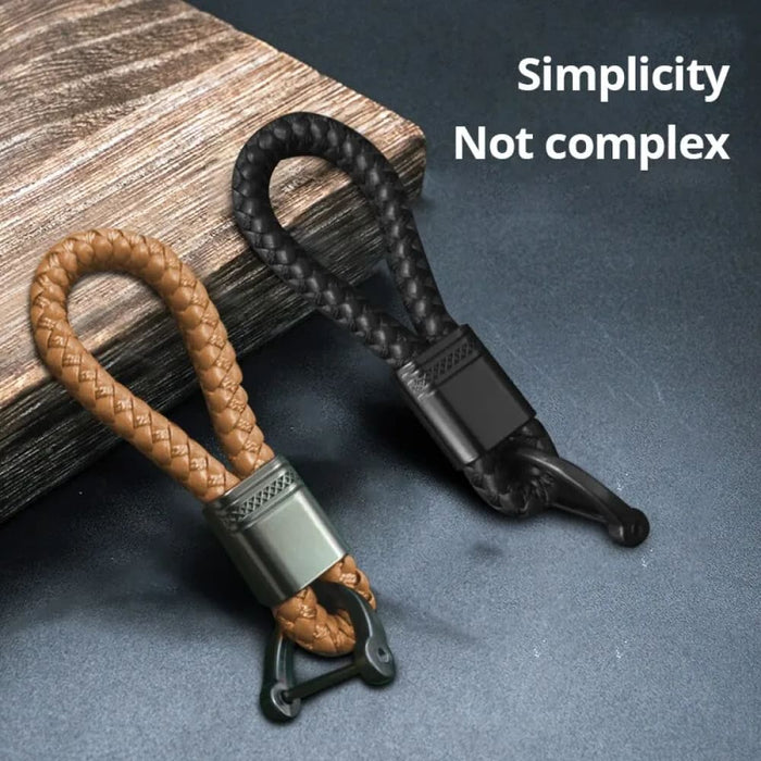 2pcs Leather Hand Woven Horseshoe Buckle Keyrings for Car