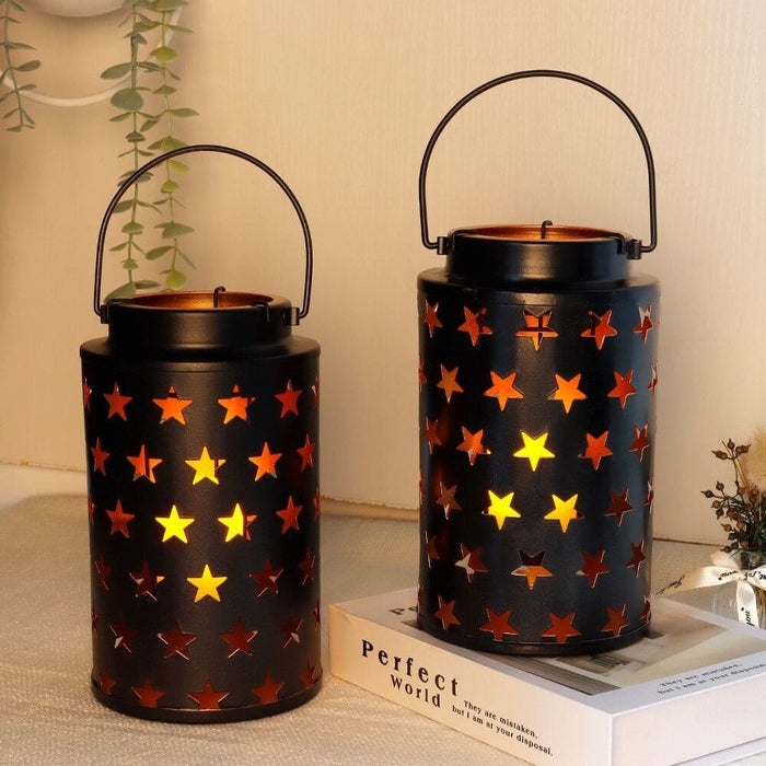 2pcs Star Hollow Candle Holder with Handle for Home Decor