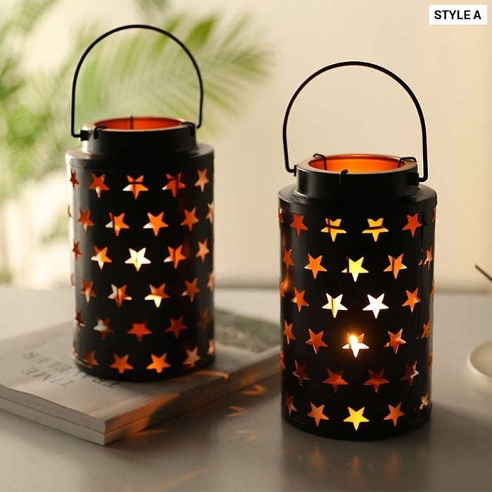 2pcs Star Hollow Candle Holder with Handle for Home Decor