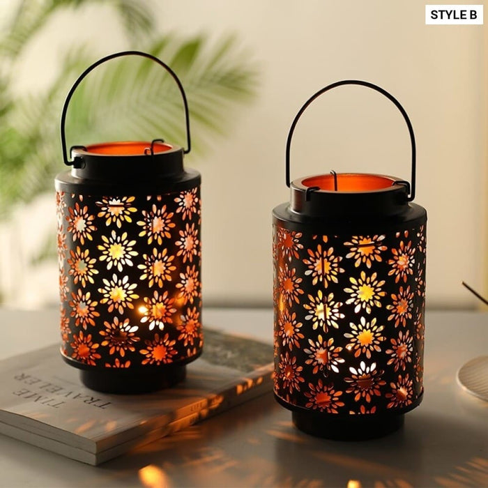 2pcs Star Hollow Candle Holder with Handle for Home Decor