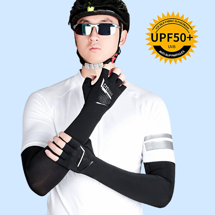 2pcs/pair Anti-uv Ice Silk Cooling Arm Sleeves with Finger