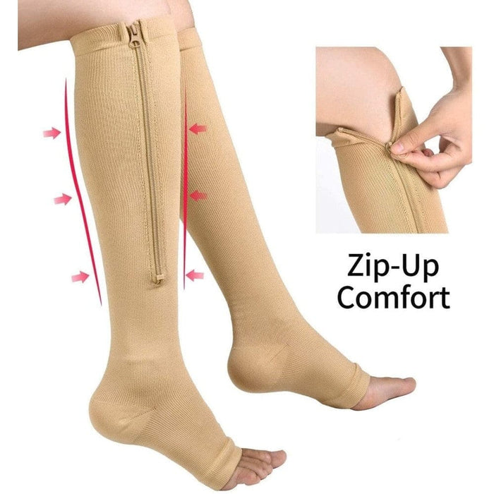 2pcs/pair Zipper Compression Open Toe Stockings for Women