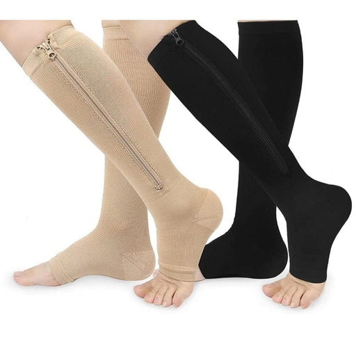2pcs/pair Zipper Compression Open Toe Stockings For Women