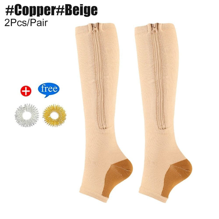 2pcs/pair Zipper Compression Skin Protection Open Toe Socks