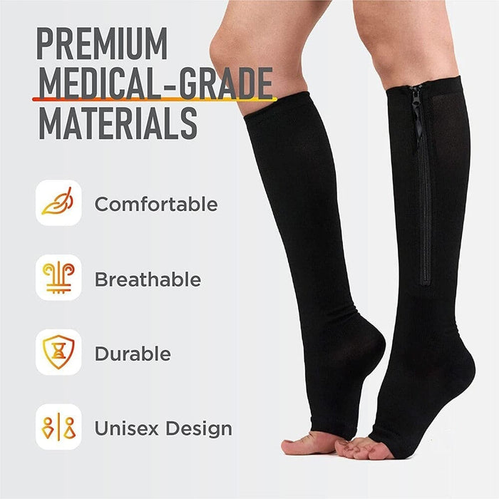 2pcs/pair Zipper Compression Skin Protection Open Toe Socks