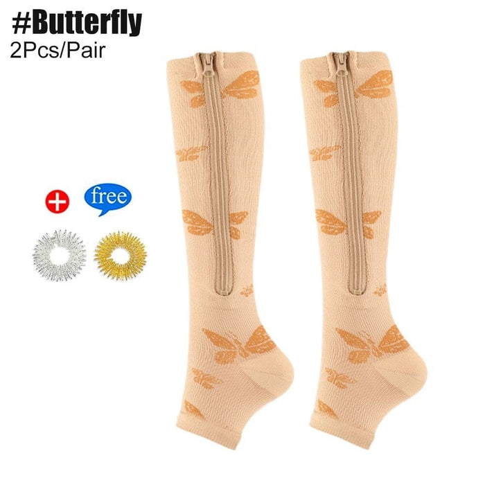 2pcs/pair Zipper Compression Skin Protection Open Toe Socks