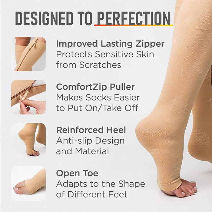 2pcs/pair Zipper Compression Skin Protection Open Toe Socks