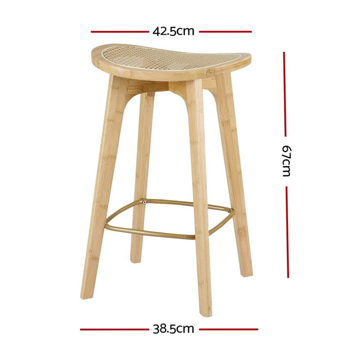 2x Bar Stools Bamboo Rattan Stool Counter Chair Kitchen
