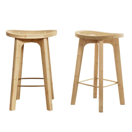 2x Bar Stools Bamboo Rattan Stool Counter Chair Kitchen