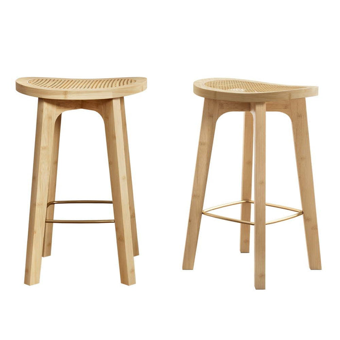 2x Bar Stools Bamboo Rattan Stool Counter Chair Kitchen