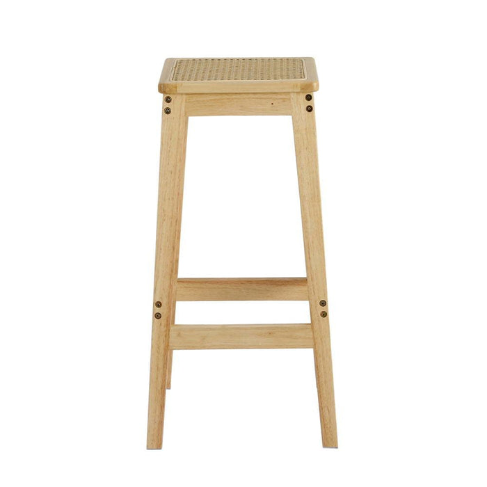 2x Bar Stools Rubber Wood Stool Counter Chair Rattan