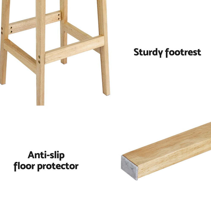 2x Bar Stools Rubber Wood Stool Counter Chair Rattan